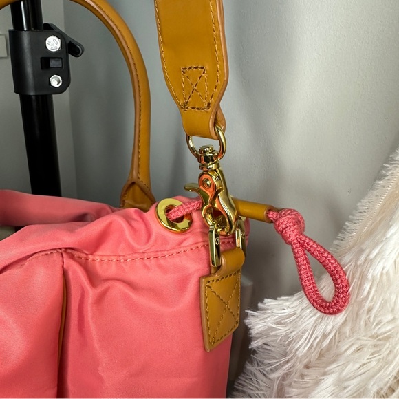 Tory Burch Pink Tote Crossbody Bag Purse Leather Handle Nylon Handbag - Picture 10 of 14